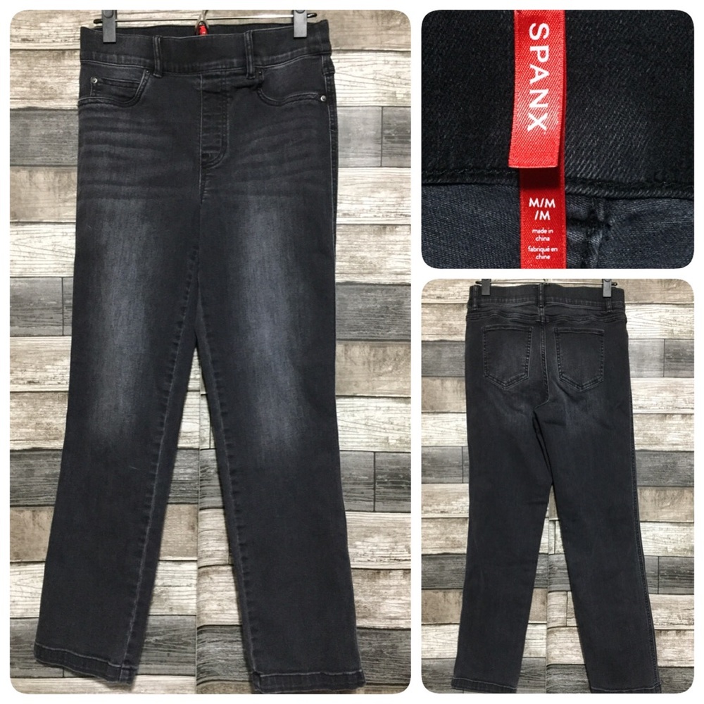Spanx Pull On Jeans Women’s M Gray Stretch Denim (Inseam 27)